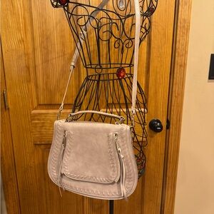 Urban Expressions Khloe Crossbody Bag Purse Taupe Vegan Leather Zipper Tassels